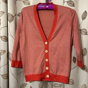 Boden coral/white stripe cardigan